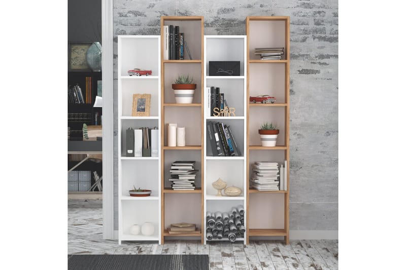 Mod Bokhylle 134 cm i Eik - Hvit|Brun - Oppbevaring - Hyller - Bokhylle