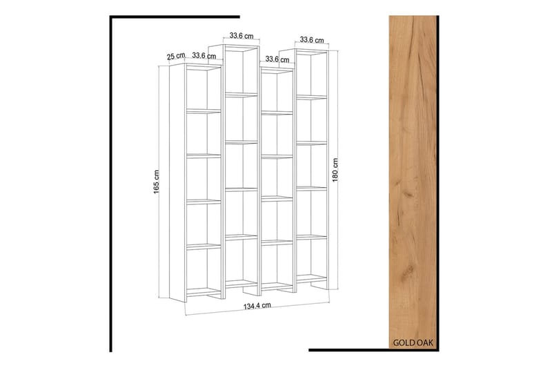Mod Bokhylle 134 cm i Eik - Hvit|Brun - Oppbevaring - Hyller - Bokhylle