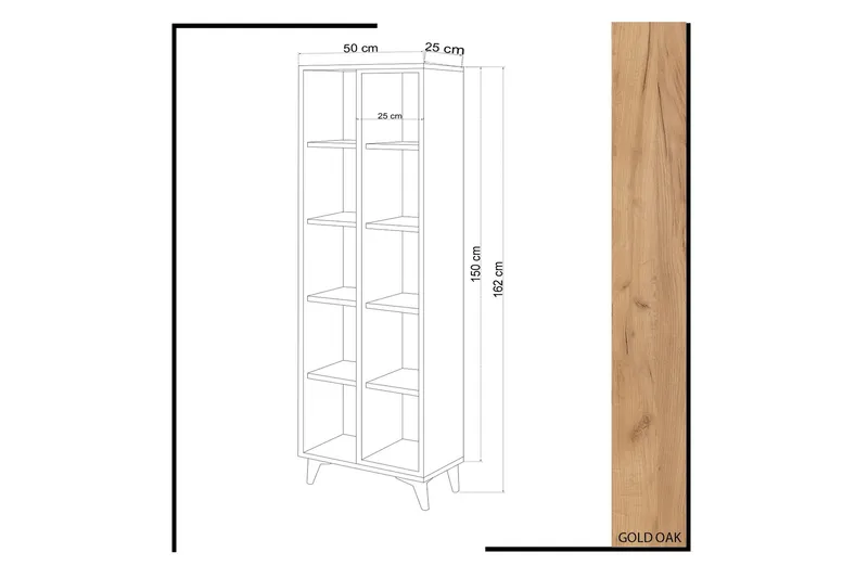 Mod Bokhylle 50 cm i Eik - Hvit - Oppbevaring - Hyller - Bokhylle