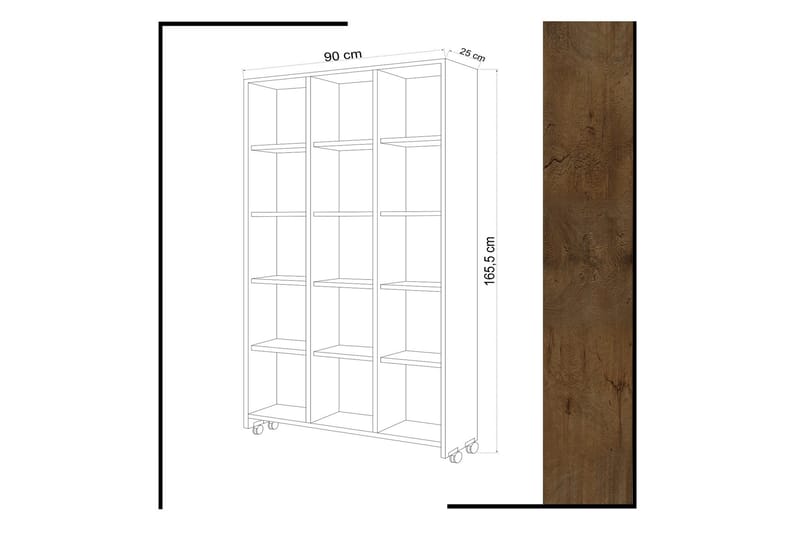 Mod Bokhylle med Hjul 90 cm i Eik - Hvit - Oppbevaring - Hyller - Bokhylle