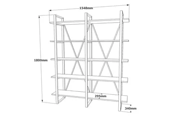 Numandro Bokhylle 34x155 cm - Teak - Oppbevaring - Hyller - Bokhylle