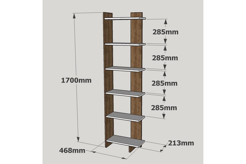 Ordelle Bokhylle 47 cm i Valnøtt - Hvit - Oppbevaring - Hyller - Bokhylle