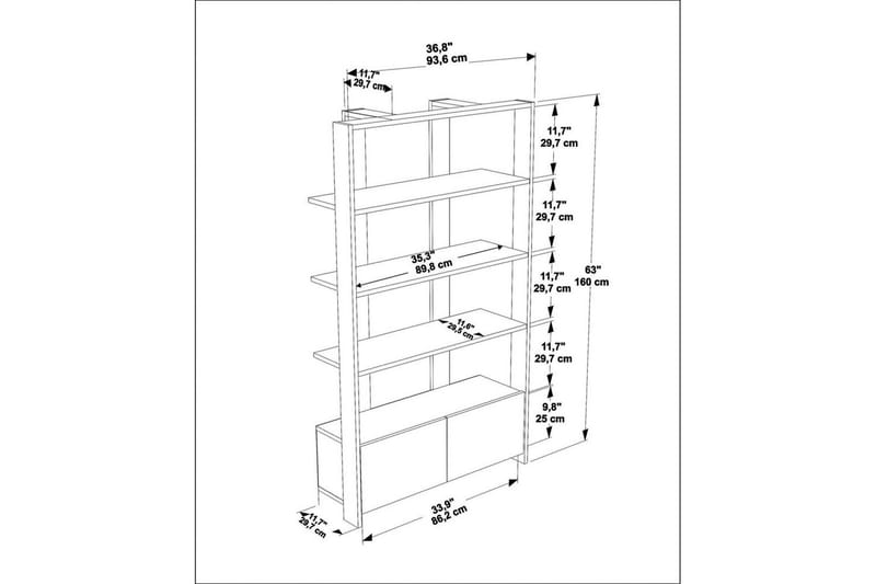 Bokhylle Ossin Hvit / Valnøtt - Hvit / Valnøtt - Oppbevaring - Hyller - Bokhylle