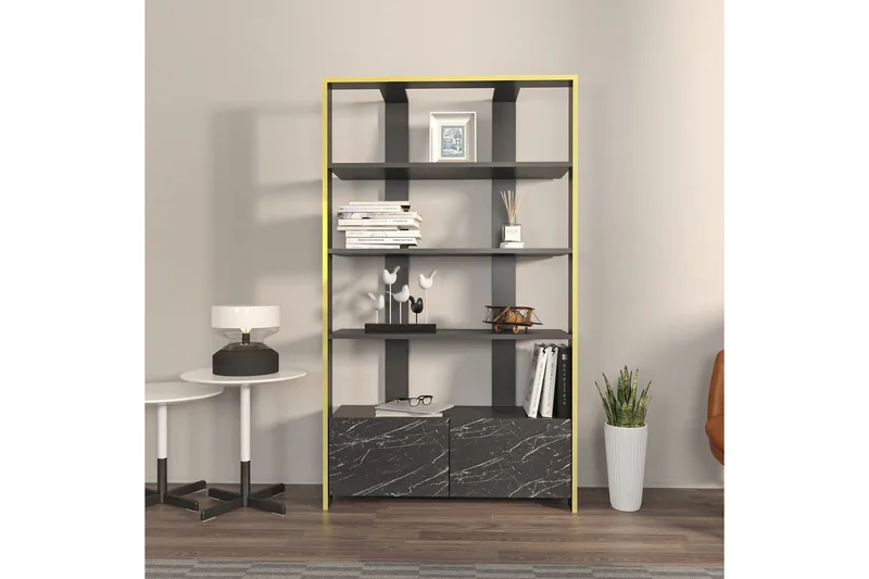 Bokhylle Ossin Svart / Marmor - Svart / Marmor - Oppbevaring - Hyller - Bokhylle
