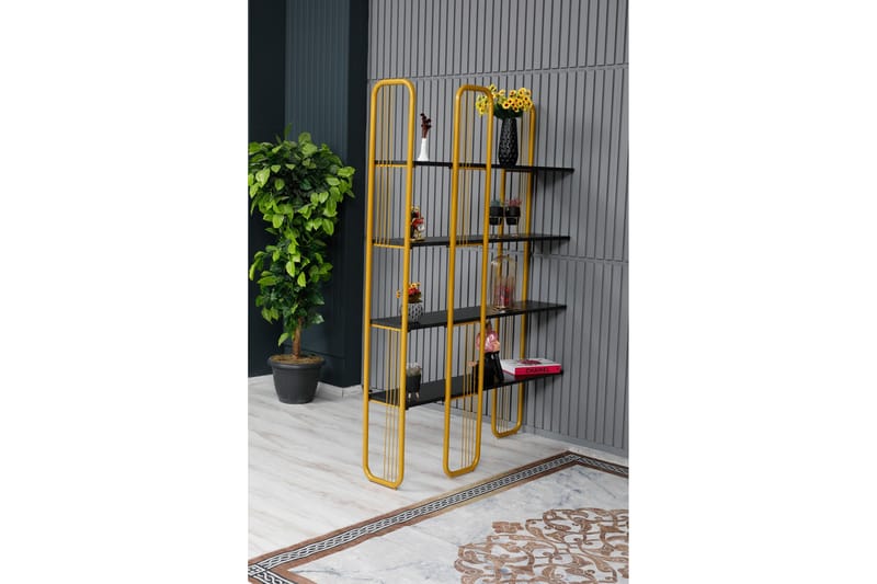 Pemu Bokhylle 125x28 cm Svart/Gull - Hanah Home - Oppbevaring - Hyller - Bokhylle