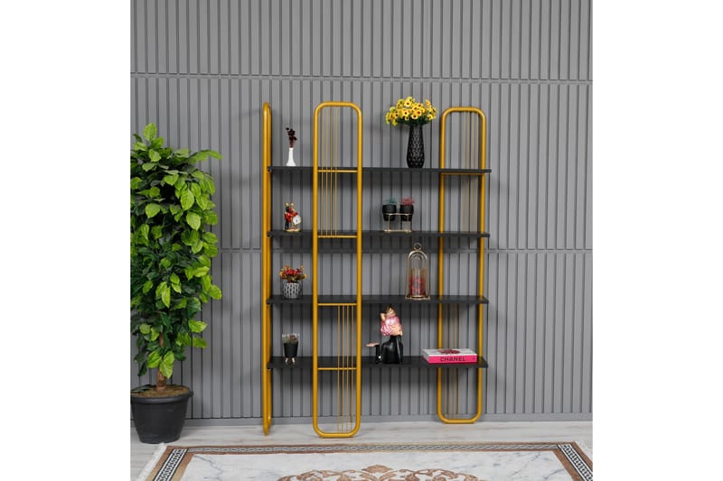 Pemu Bokhylle 125x28 cm Svart/Gull - Hanah Home - Oppbevaring - Hyller - Bokhylle