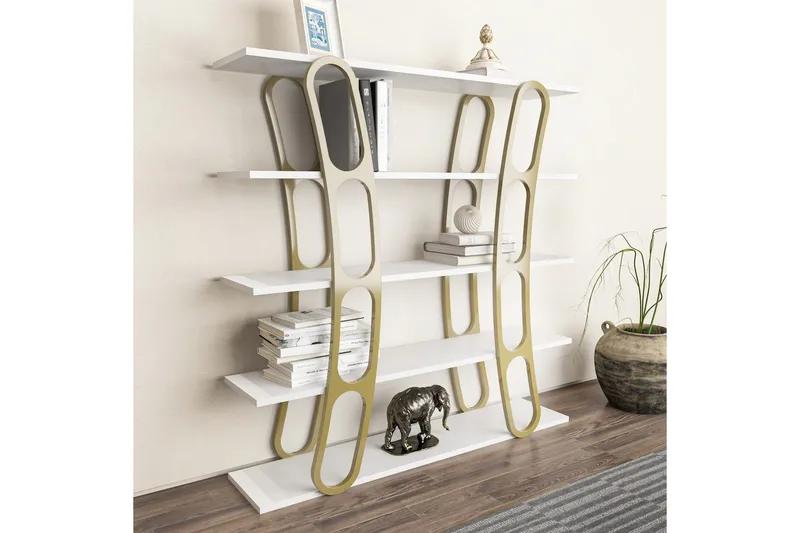 Bokhylle Quenla Hvit / Gull - Hvit / Gull - Oppbevaring - Hyller - Bokhylle