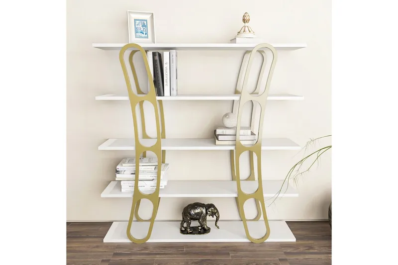 Bokhylle Quenla Hvit / Gull - Hvit / Gull - Oppbevaring - Hyller - Bokhylle