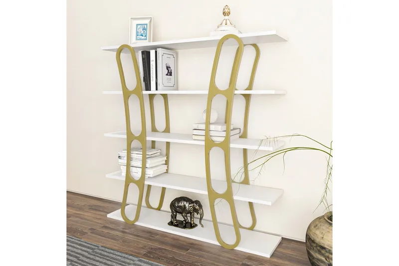 Bokhylle Quenla Hvit / Gull - Hvit / Gull - Oppbevaring - Hyller - Bokhylle