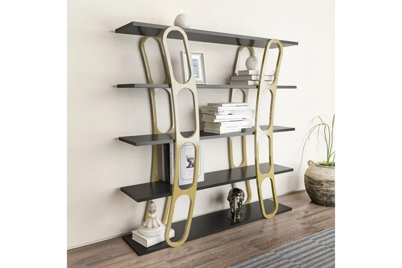 Bokhylle Quenla Svart / Gull - Svart / Gull - Oppbevaring - Hyller - Bokhylle