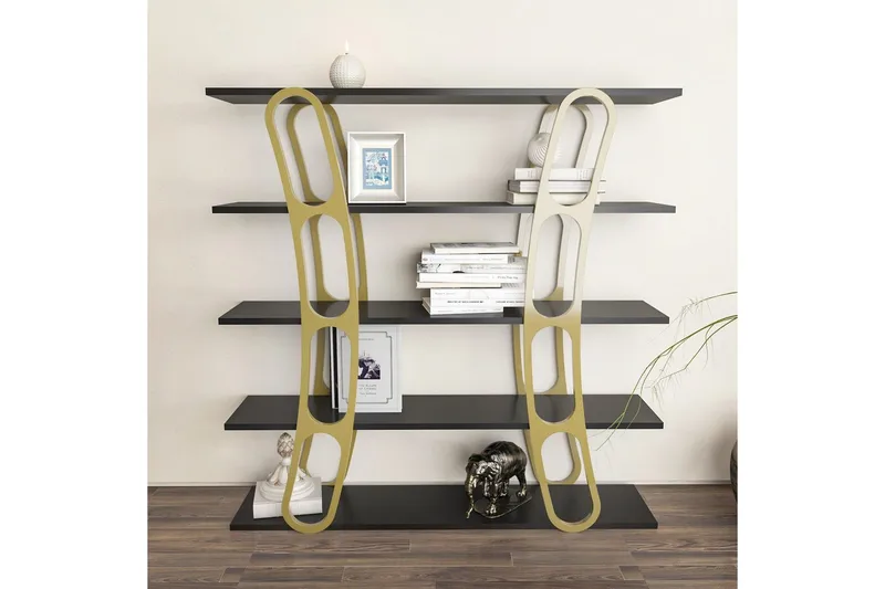 Bokhylle Quenla Svart / Gull - Svart / Gull - Oppbevaring - Hyller - Bokhylle