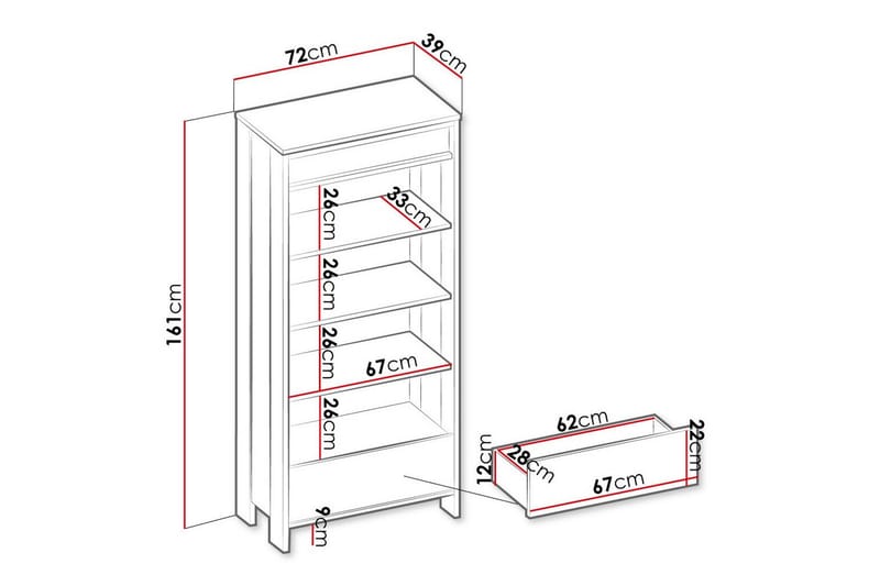 Rathmore Bokhylle 72 cm i Eik - Sort - Oppbevaring - Hyller - Bokhylle