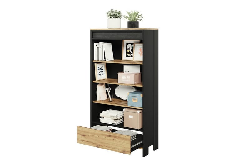 Rathmore Bokhylle 72 cm i Eik - Svart - Oppbevaring - Hyller - Bokhylle