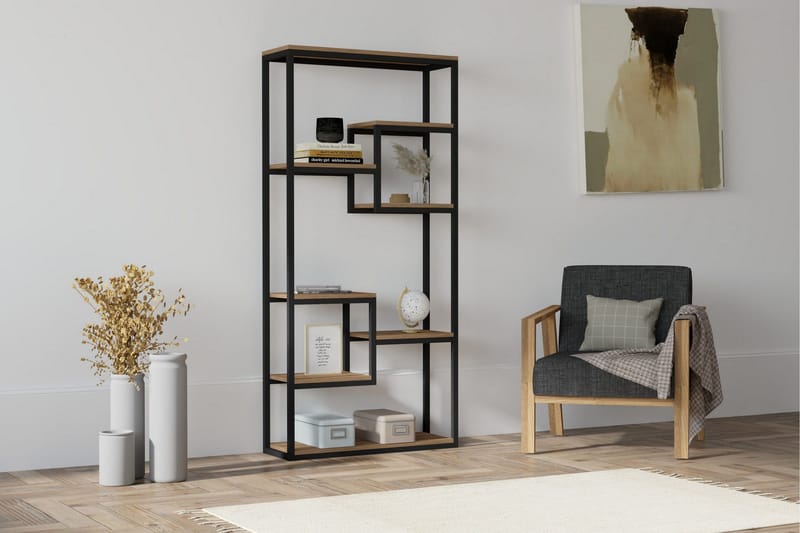 Rinorea Bokhylle 85 cm i Metall med Treplate - Svart - Oppbevaring - Hyller - Bokhylle