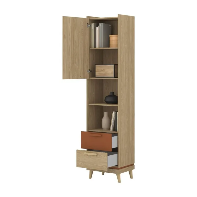 Bokhylle Scandi 1 dør med 2 skuffer - Oppbevaring - Hyller - Bokhylle