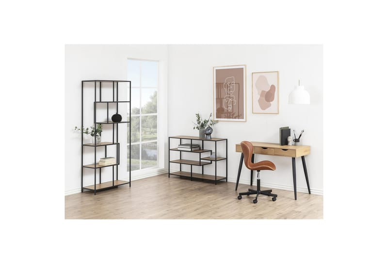 Seaford Hylle 77x35x185 cm Eik/Svart - Oppbevaring - Hyller - Bokhylle