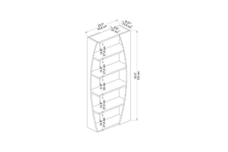 Selge Bokhylle 63,6 cm i Eik - Hvit - Oppbevaring - Hyller - Bokhylle