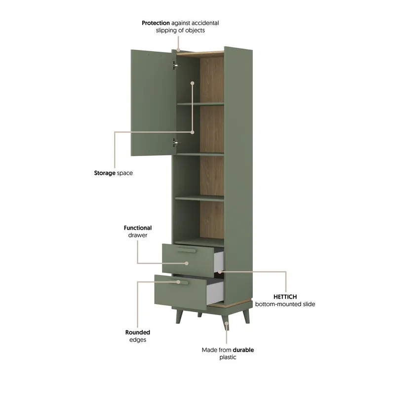 Bokhylle Skandi 1 Dør 2 Skuffer - Oppbevaring - Hyller - Bokhylle