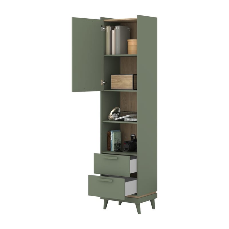 Bokhylle Skandi 1 Dør 2 Skuffer - Oppbevaring - Hyller - Bokhylle