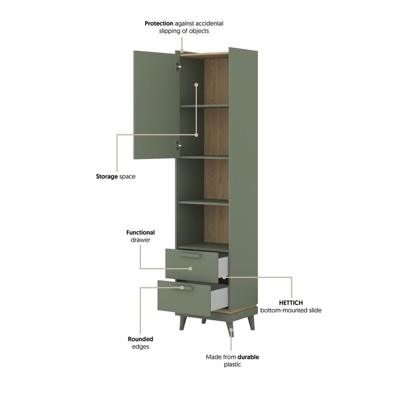 Bokhylle Skandi 1 Dør 2 Skuffer - Oppbevaring - Hyller - Bokhylle