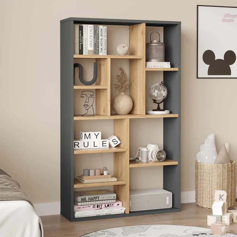 Bokhylle Skye Decor Bren (75 x 123,6 x 22 cm) Natural Anthracite - Natur og antrasitt - Oppbevaring - Hyller - Bokhylle