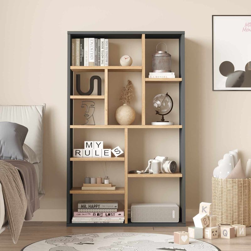 Bokhylle Skye Decor Bren (75 x 123,6 x 22 cm) Natural Anthracite - Natur og antrasitt - Oppbevaring - Hyller - Bokhylle