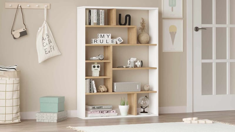 Bokhylle Skye Decor Cleo hylle (90 x 123,6 x 22 cm) Naturhvit - Naturlig og hvit - Oppbevaring - Hyller - Bokhylle