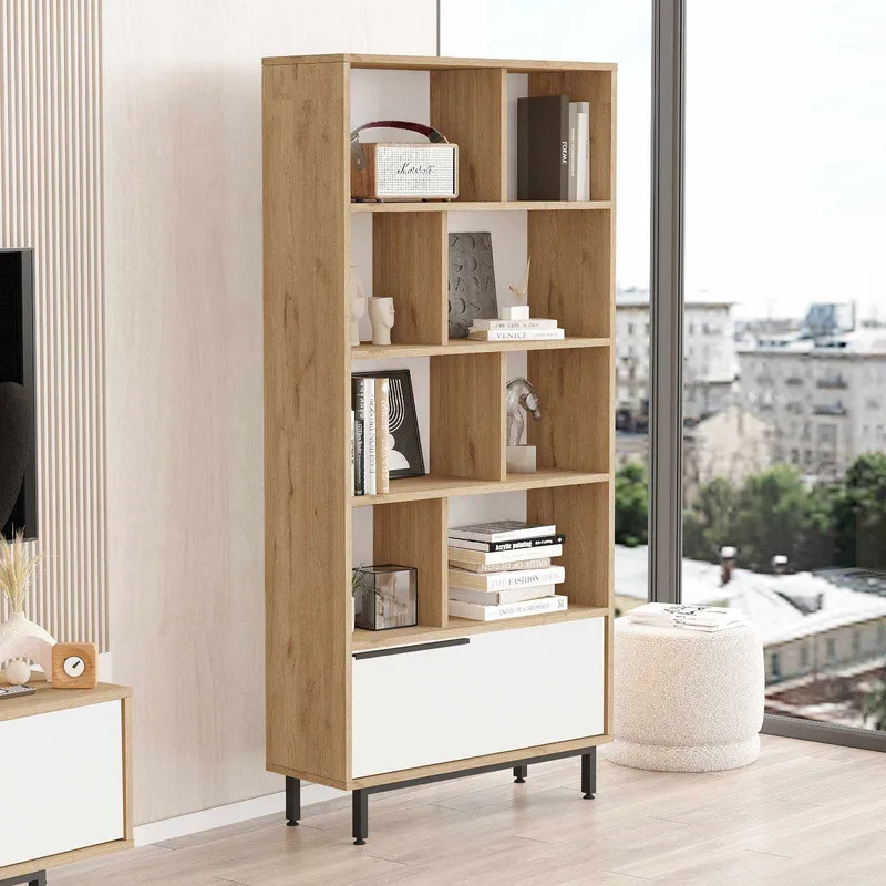 Bokhylle Skye Decor Dara (83,9 x 163,6 x 29,5 cm) naturlig hvit - Naturlig og hvit - Oppbevaring - Hyller - Bokhylle
