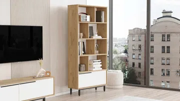 Bokhylle Skye Decor Dara (83,9 x 163,6 x 29,5 cm) naturlig hvit - Naturlig og hvit - Oppbevaring - Hyller - Bokhylle