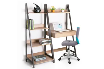 Step Bokhylle 48 cm i Tre med Metallramme - Lysebrun - Oppbevaring - Hyller - Bokhylle