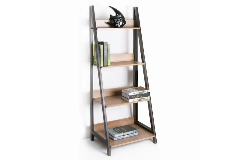 Step Bokhylle 48 cm i Tre med Metallramme - Lysebrun - Oppbevaring - Hyller - Bokhylle