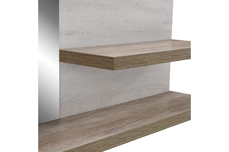 Talebi Vegghylle med Speil 25x213 cm - Brun / Hvit - Oppbevaring - Hyller - Vegghylle