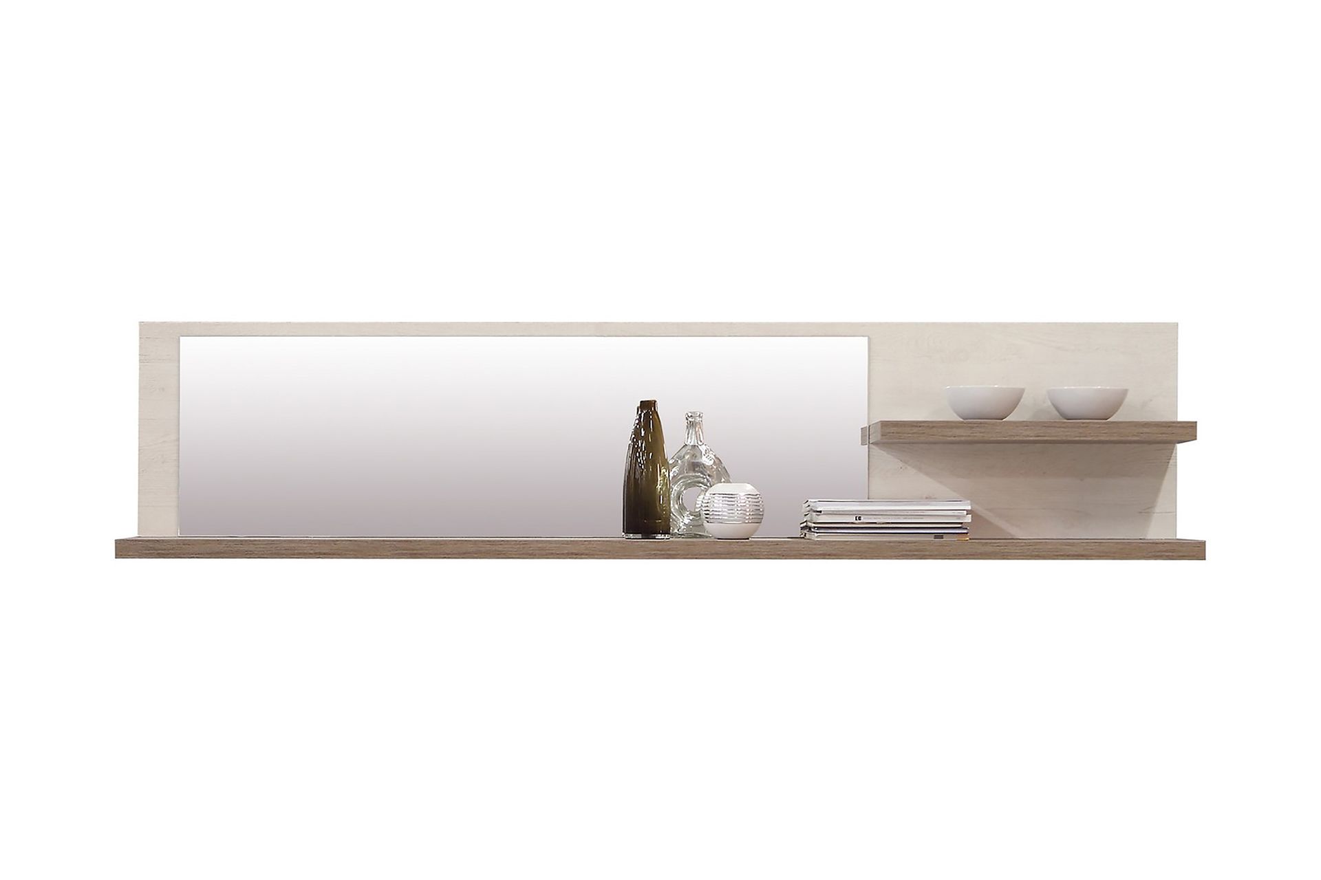 Talebi Vegghylle med Speil 25x213 cm - Brun / Hvit - Oppbevaring - Hyller - Bokhylle