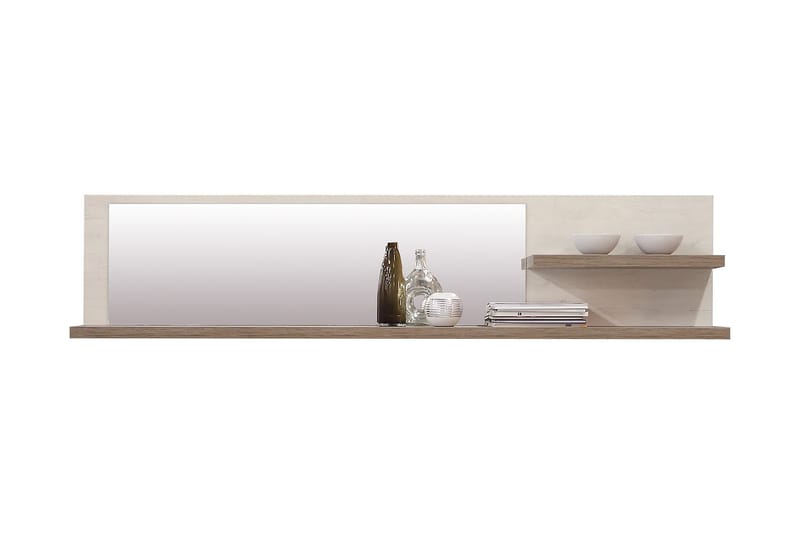 Talebi Vegghylle med Speil 25x213 cm - Brun / Hvit - Oppbevaring - Hyller - Bokhylle