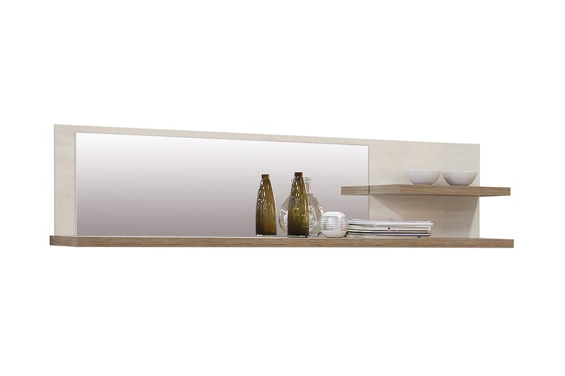 Talebi Vegghylle med Speil 25x213 cm - Brun / Hvit - Oppbevaring - Hyller - Bokhylle