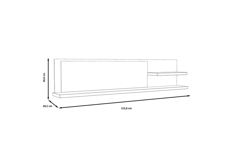 Talebi Vegghylle med Speil 25x213 cm - Brun / Hvit - Oppbevaring - Hyller - Bokhylle