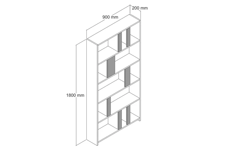 Timiza Bokhylle 90x20 cm 5 Hyller - Hvit/Gul - Oppbevaring - Hyller - Bokhylle