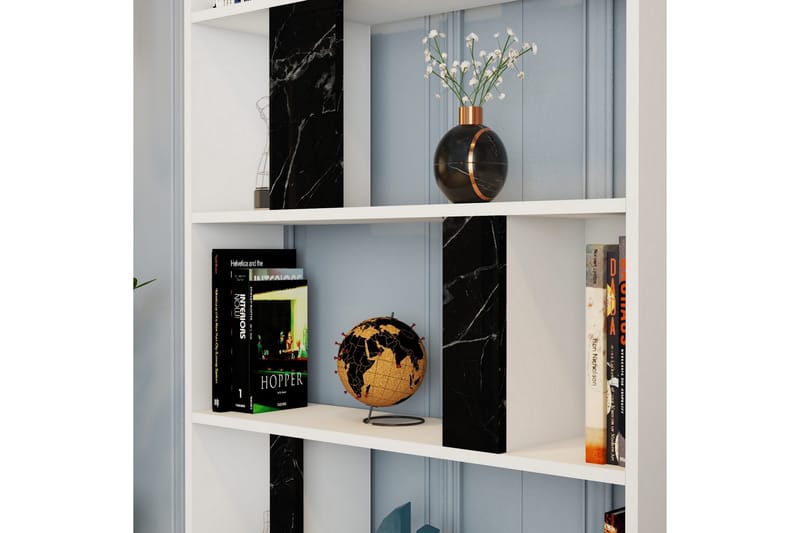 Timiza Bokhylle 90x20 cm 5 Hyller - Hvit/Svart - Oppbevaring - Hyller - Bokhylle