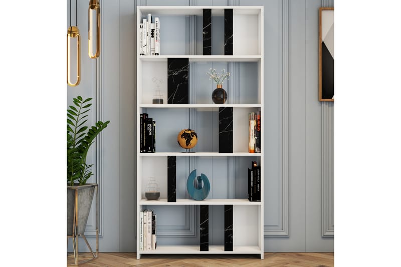 Timiza Bokhylle 90x20 cm 5 Hyller - Hvit/Svart - Oppbevaring - Hyller - Bokhylle