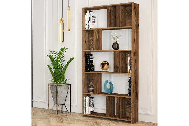 Timiza Bokhylle 90x20 cm 5 Hyller, Mørkebrun