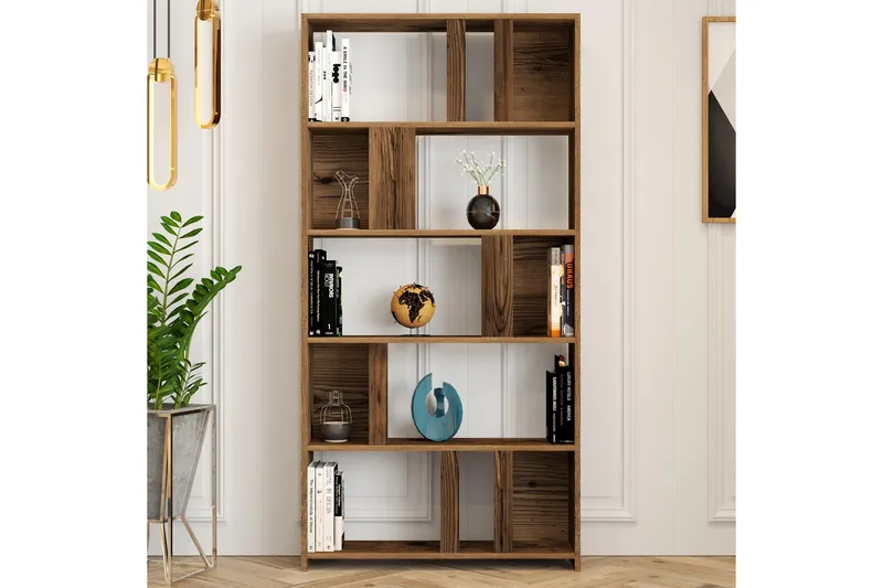 Timiza Bokhylle 90x20 cm 5 Hyller - Mørkebrun - Oppbevaring - Hyller - Bokhylle