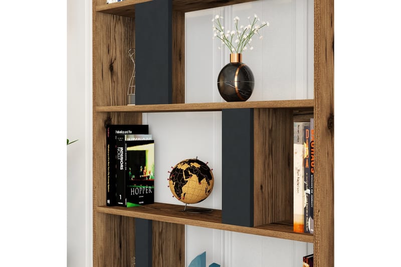 Timiza Bokhylle 90x20 cm 5 Hyller - Mørkebrun/Antrasitt - Oppbevaring - Hyller - Bokhylle