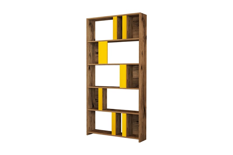 Timiza Bokhylle 90x20 cm 5 Hyller, Mørkebrun/Gul