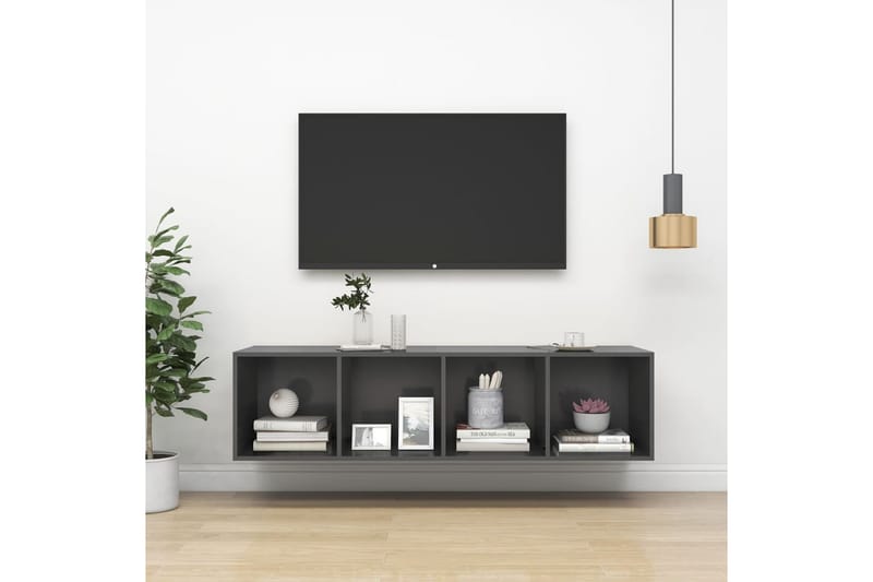 Vegghengt TV-benk grå 37x37x142,5 cm sponplate - Grå - Bokhylle