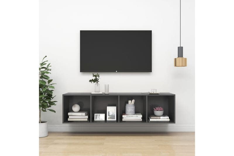 Vegghengt TV-benk grå 37x37x142,5 cm sponplate - Grå - Oppbevaring - Hyller - Bokhylle