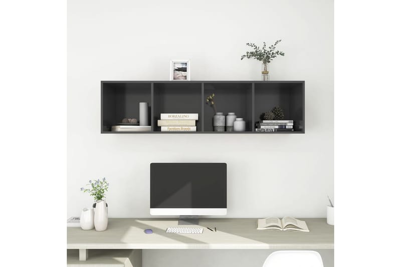 Vegghengt TV-benk grå 37x37x142,5 cm sponplate - Grå - Oppbevaring - Hyller - Bokhylle