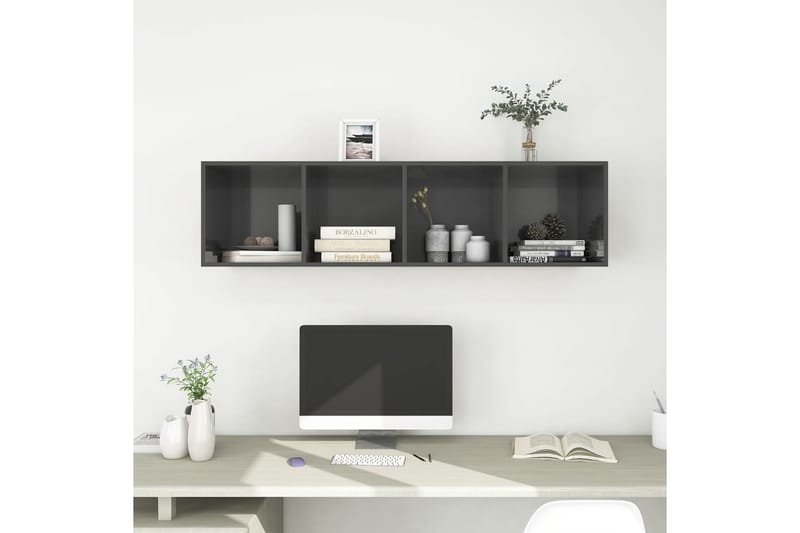 Vegghengt TV-benk høyglans grå 37x37x142,5 cm sponplate - Grå - Oppbevaring - Hyller - Bokhylle