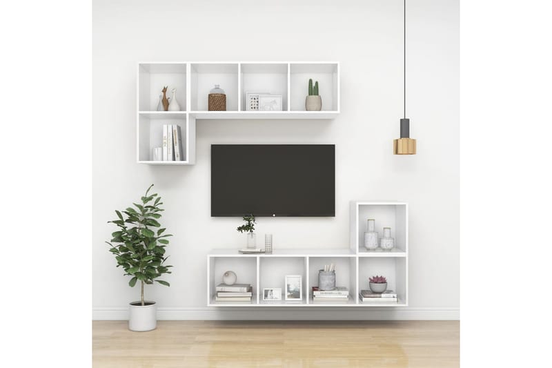 Vegghengt TV-benk hvit 37x37x142,5 cm sponplate - Hvit - Oppbevaring - Hyller - Bokhylle