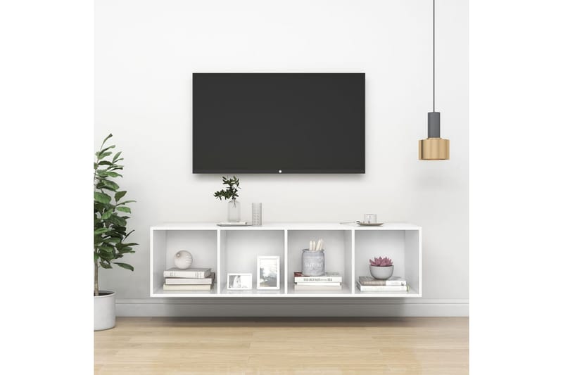 Vegghengt TV-benk hvit 37x37x142,5 cm sponplate - Hvit - Oppbevaring - Hyller - Bokhylle