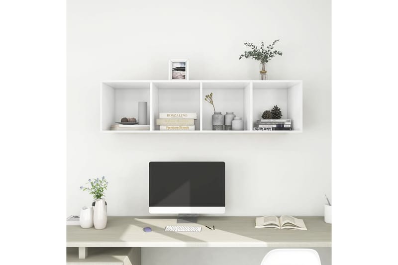 Vegghengt TV-benk hvit 37x37x142,5 cm sponplate - Hvit - Oppbevaring - Hyller - Bokhylle